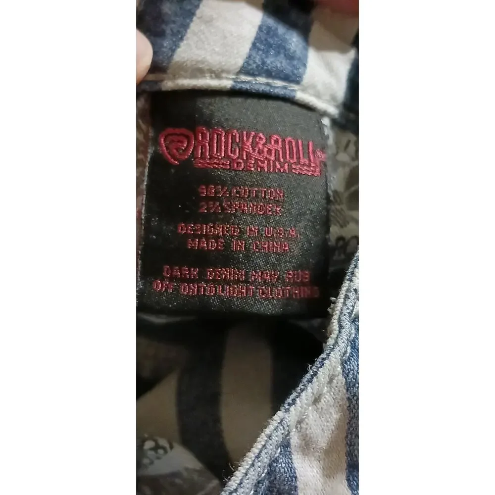 Rock & Roll Denim Womens Stripe High-Rise Flare Jeans tag 30x34 actual 30Wx31L - Picture 8 of 11